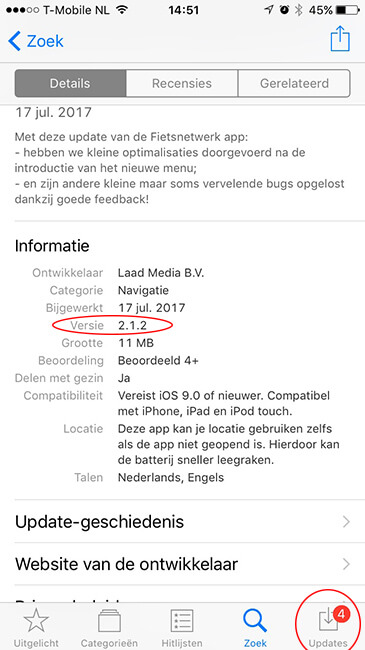 Het checken van de versie en overzicht updates in iOS