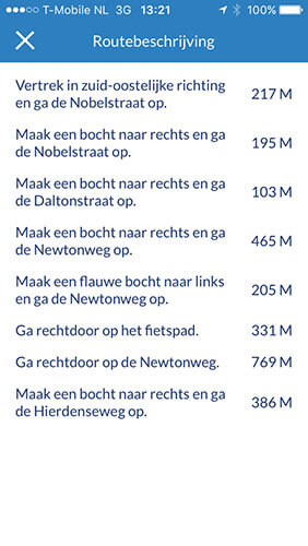 Routebeschrijving in Fietsnetwerk App